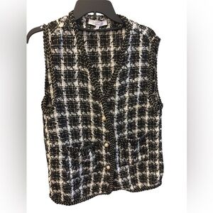 Sweet Rain Black and White Tweed Vest Pearl Buttons
